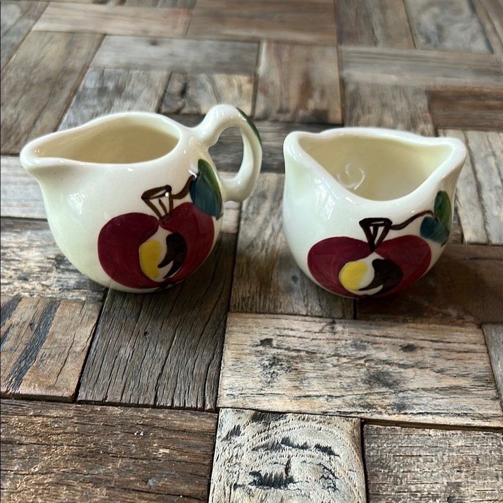Purinton Miniature Sugar Creamer Set Vintage Red Apple and Green Leaf